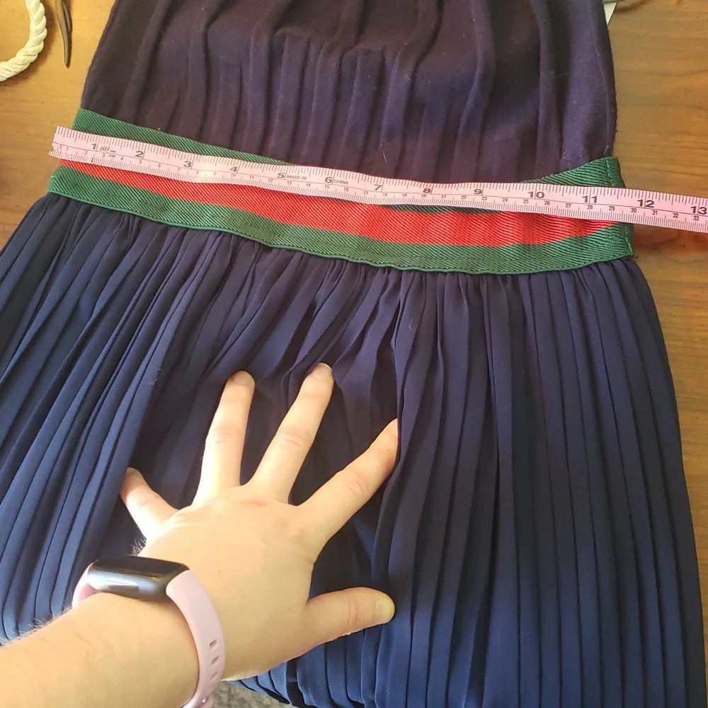 Women’s Navy Maxi Dress with Red-Green Waistband - Picture 12 of 15